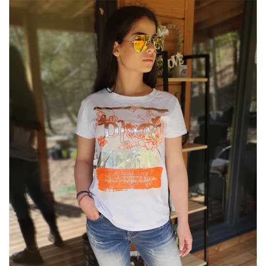 Дамска тениска с надпис Orange бяла 6625